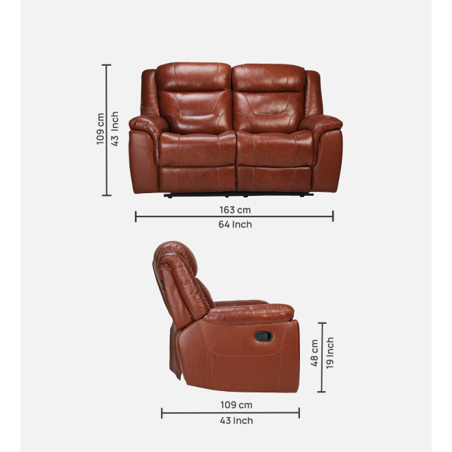 Two Seater Recliner Sofa - Joy Half Leather (Chestnut Two Tone)