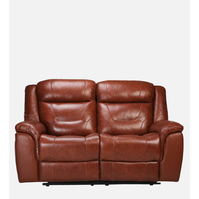 Two Seater Recliner Sofa - Joy Half Leather (Chestnut Two Tone)