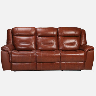 Three Seater Recliner Sofa - Joy Half Leather (Chestnut Two Tone)