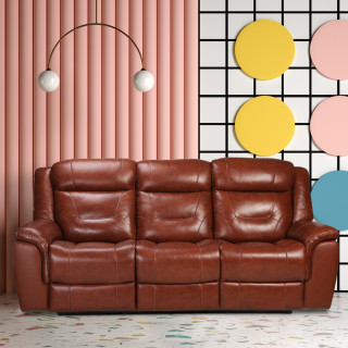 Three Seater Recliner Sofa - Joy Half Leather (Chestnut Two Tone)
