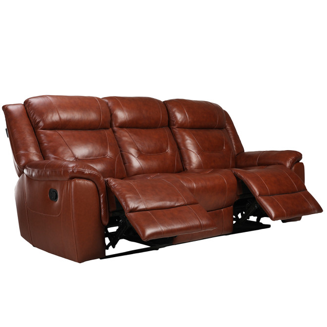 Three Seater Recliner Sofa - Joy Half Leather (Chestnut Two Tone)