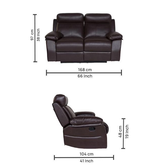 Two Seater Recliner Sofa - Lazino (Brown)