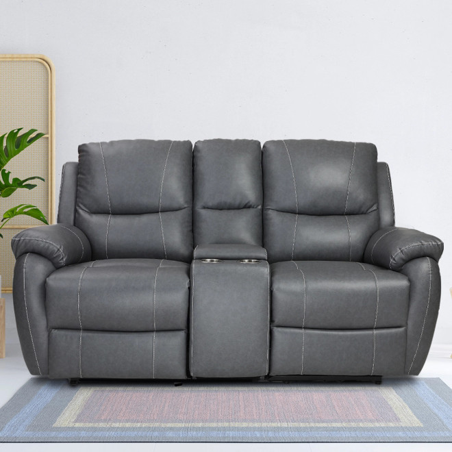 Two Seater Recliner Sofa With Console - Lite (Grey Two Tone)
