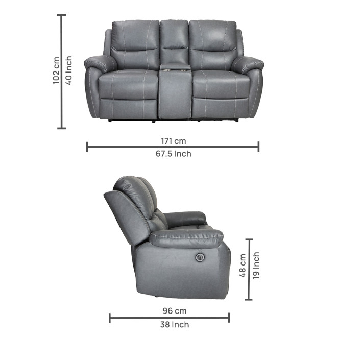 Two Seater Recliner Sofa With Console - Lite (Grey Two Tone)