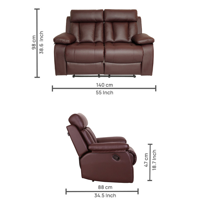 Two Seater Recliner Sofa - Magna (Brown)