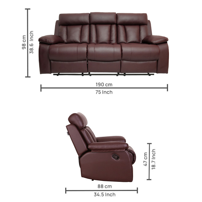 Three Seater Recliner Sofa - Magna (Brown)