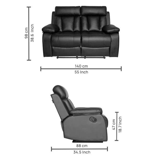 Two Seater Recliner Sofa - Magna (Black)