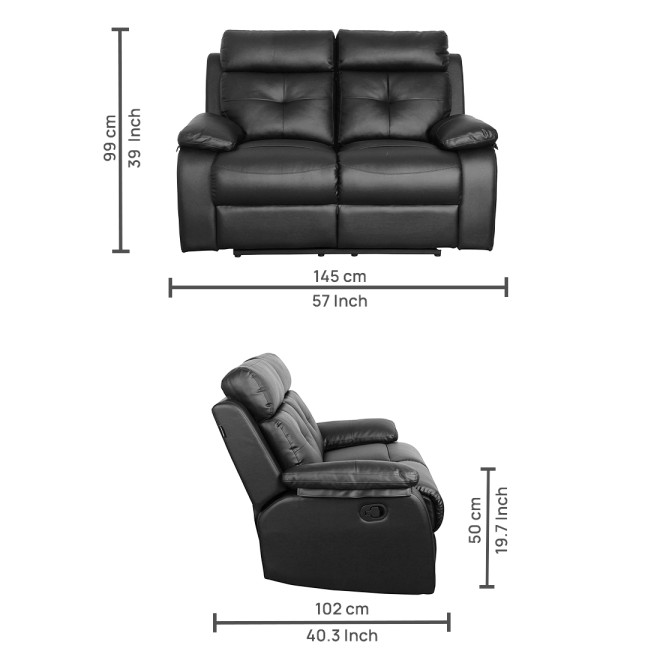 Two Seater Recliner Sofa - Ohio (Black)
