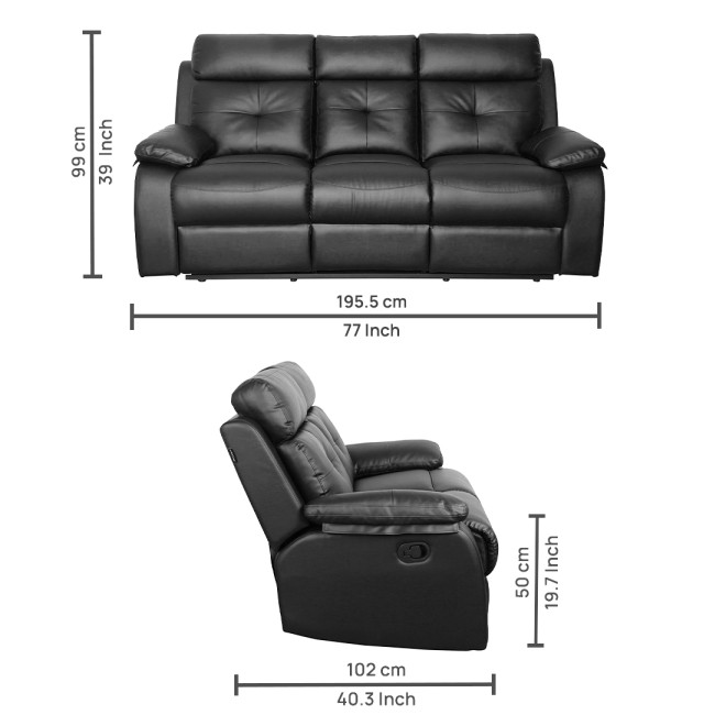 Three Seater Recliner Sofa - Ohio (Black)