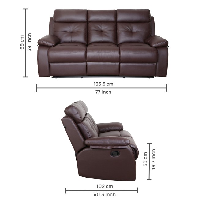 Three Seater Recliner Sofa - Ohio (Brown)